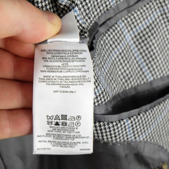 Brooks Brothers Blazer Mens 43R Black White Houndstooth Check Wool Silk - Picture 16 of 16